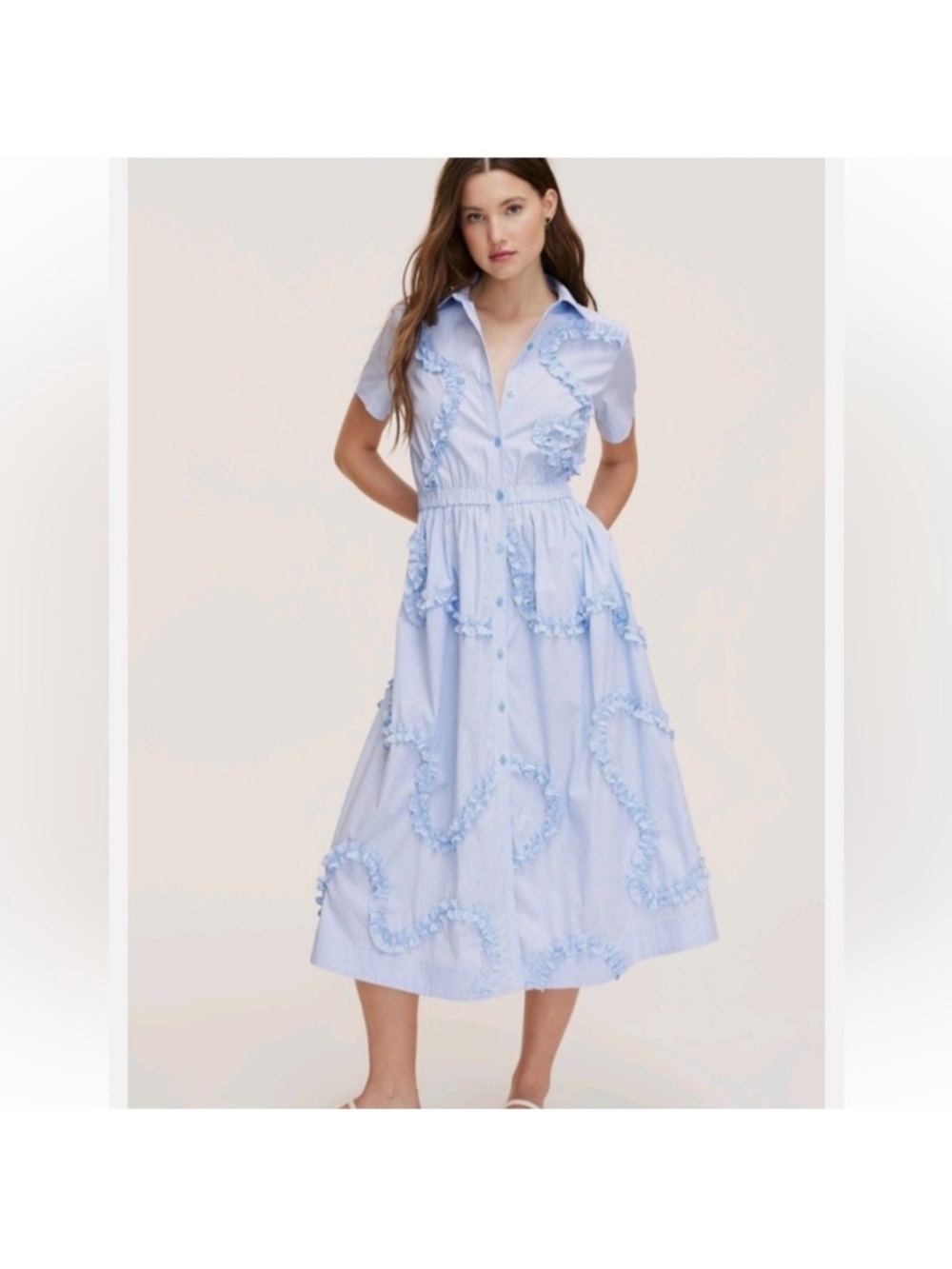 Kate Spade X Target Blue/ White Stripe Ruffle-Trim Shirt Dress,